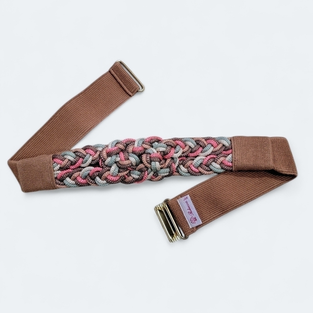 Vintage Rebecca's 80s 90s Pink Brown Braided Statement Belt Stretch